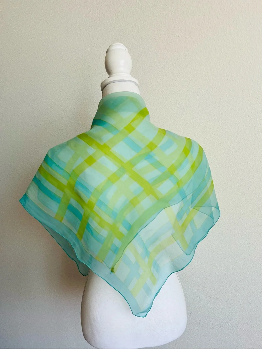 Light Blue & Lime Plaid Square Scarf 28/28 inches